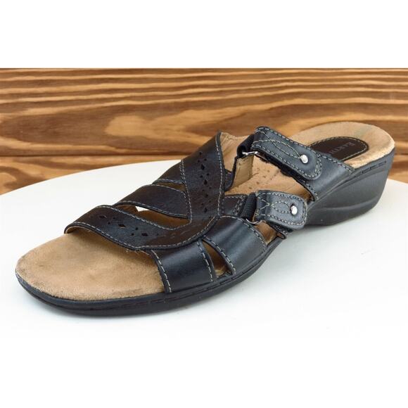 earth Origins Sz 6.5 M Black Slide‎ Leather Women Sandals Randi - Picture 1 of 7